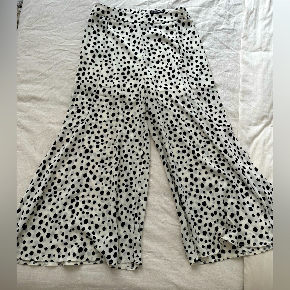 White with Black Spots Wide Leg Trouser Pant